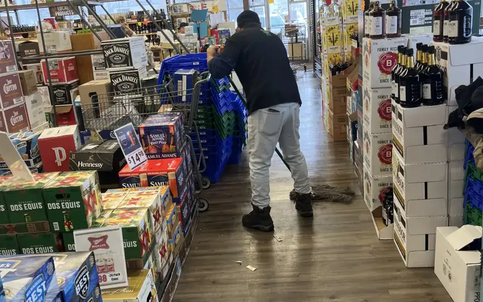 Cleaning work in a commercial setting.